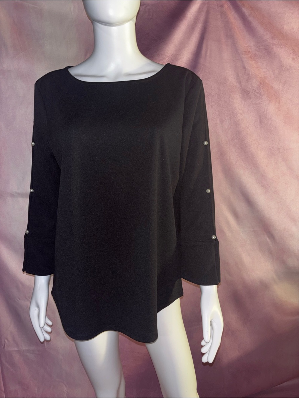 Ann Taylor Black Pearl-Button Long Sleeve Top